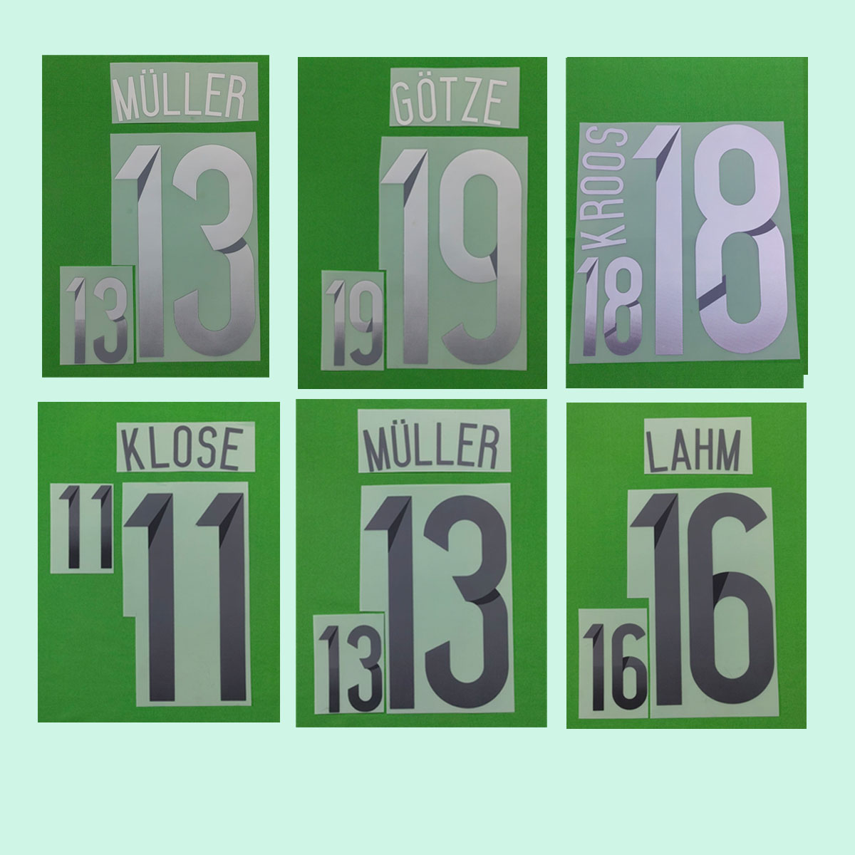 Retro Nameset 2014 #11 Klose #16 Lahm #18 Kroos #19 Gotze Printing Heat Transfer Soccer Badge