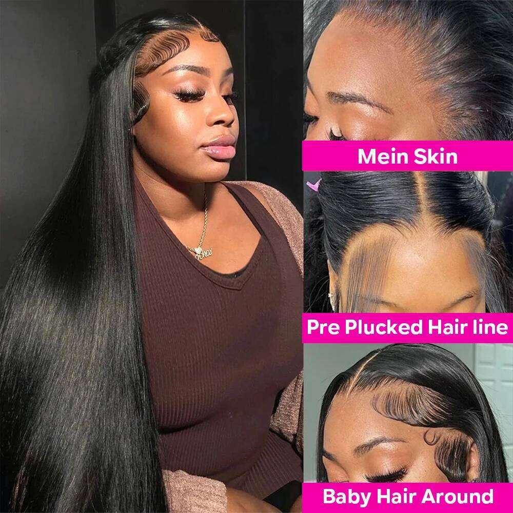 30 36 Inch Brazilian 13X4 13x6 Bone Straight Transparent Lace Human Hair Wigs For Women 200 Density 360 HD Full Frontal Wig