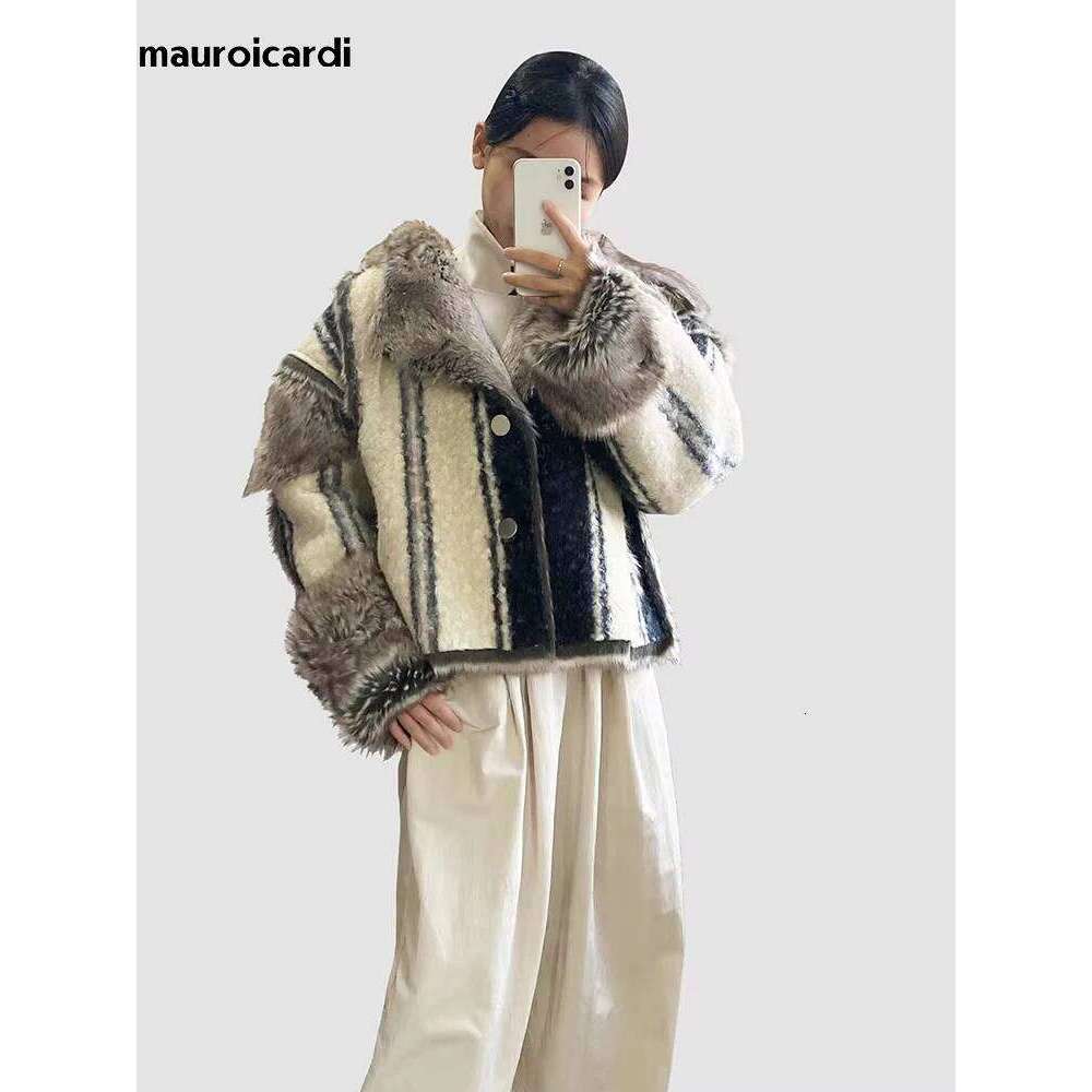Mauroicardi Winter Short Oversized Thickened Warm Colorful Fluffy Faux Sheepskin Fur Jacket Women Designer Unisex Clothes