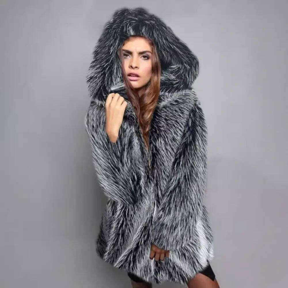 Coat Women Clothing Trend Fluffy Hooded Fur Zipper Long Sleeve Design Chic Faux Fox Jacket Warm Outerwear
