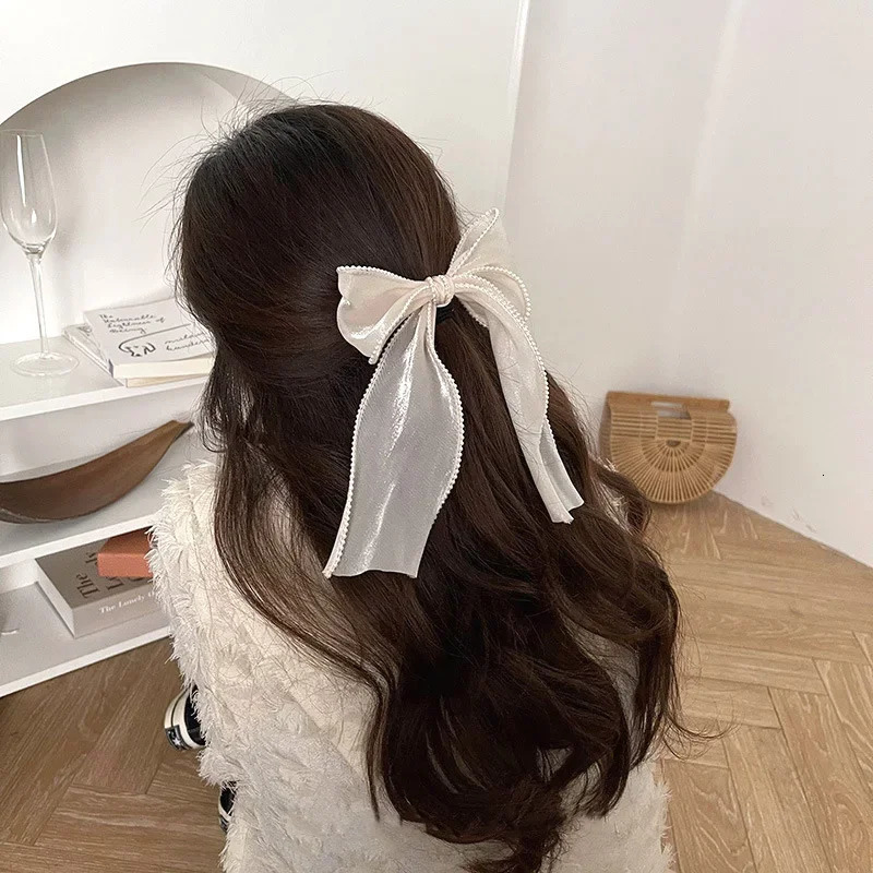 Bow Hair Clip Women Cute Bowknot Riband Hairpin Barrettes Girls Solid Color Ponytail Clip Hair Accessories Headwear Gift 250610