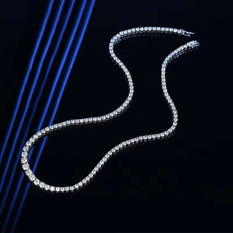 OACOCA 925 Sterling Silver Moissanite Tennis Chain Graduated 3.0-5.0mm Round VVS1 D Color 4 Prong Moissanite Choker for Women