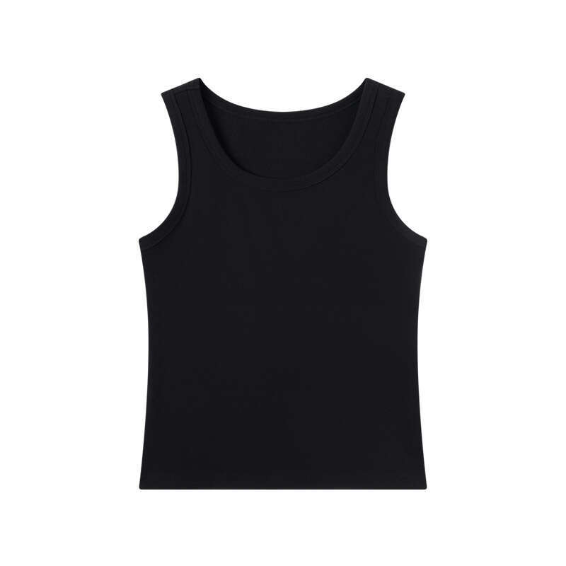 2025 American Tank Top for Women Sleeveless Inner Wear Sexy Round Neck Korean Style Small Camisole Summer-black