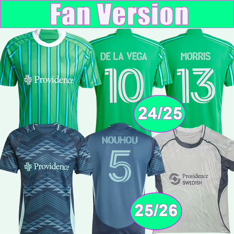 24 25 26 Seattle Sounders Mens Soccer Jerseys FERREIRA MUSOVSKI DE LA VEGA MORRIS SOUSA BURNEY NOUHOU Home Away Training Wear Football Shirts