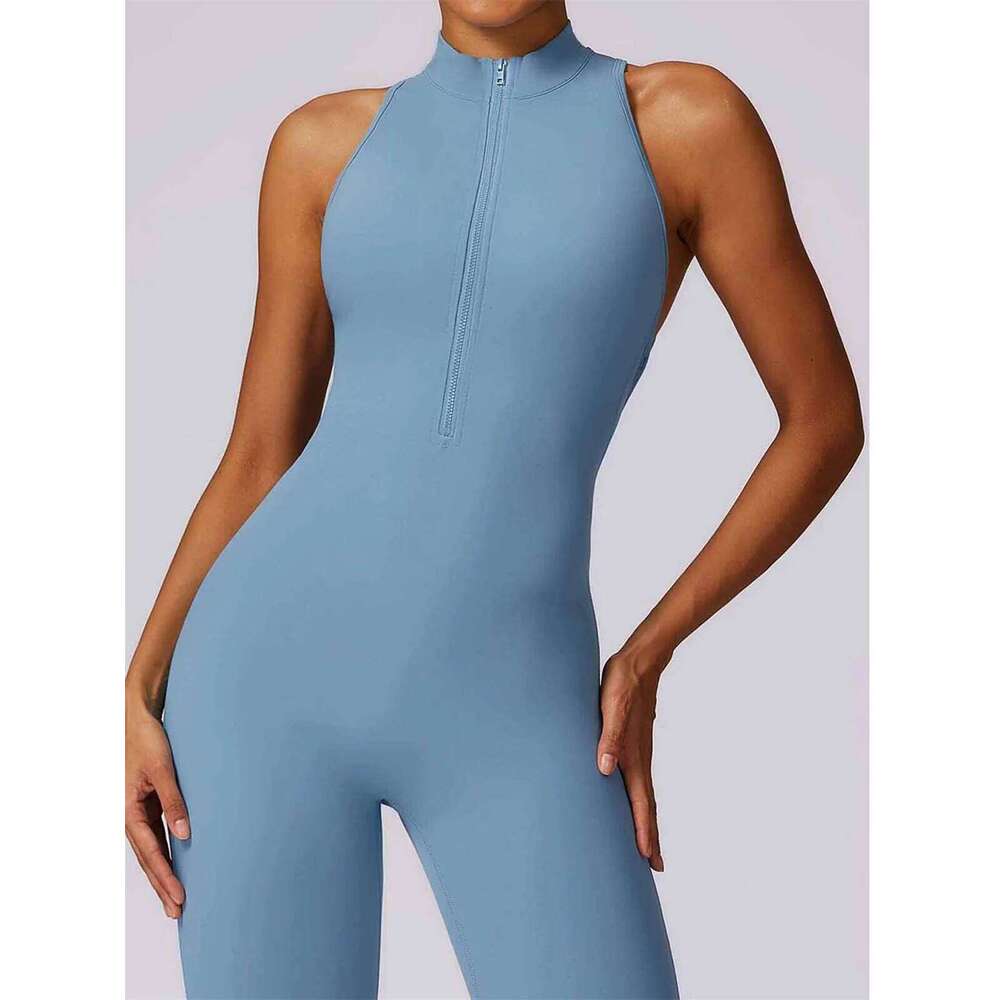 Naked GYM Romper Zipper Hollow Out Backless Fiess Jumpsuit Sleeveless High-intensity Sports Tight One-piece Playsuit Yoga Suit