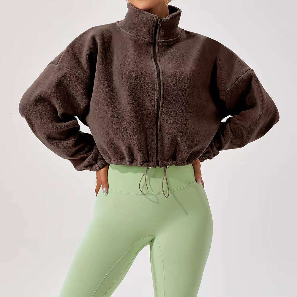Winter Wool Zipper Fitness Clothes Sports Running Jacket Hoodie Turtleneck Women's Short Yoga Top Sweatshirt