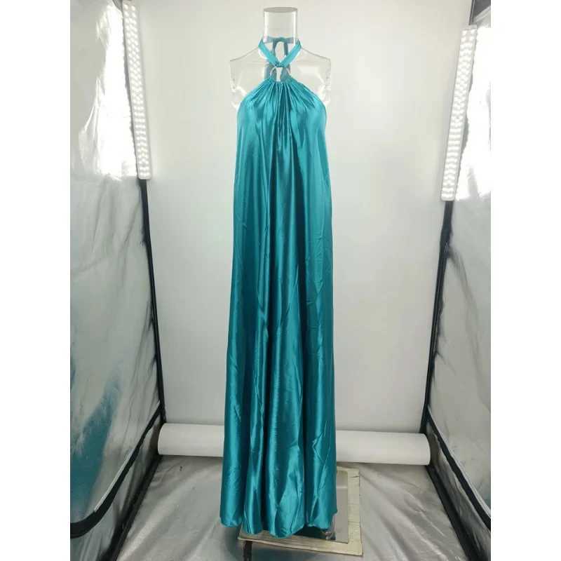 Elegant Summer Blue Suspenders Long Dress 2025 Fashion Women Casual Sexy Party Dress Backless A-line Evening Dress Vestido Robe XJ250610