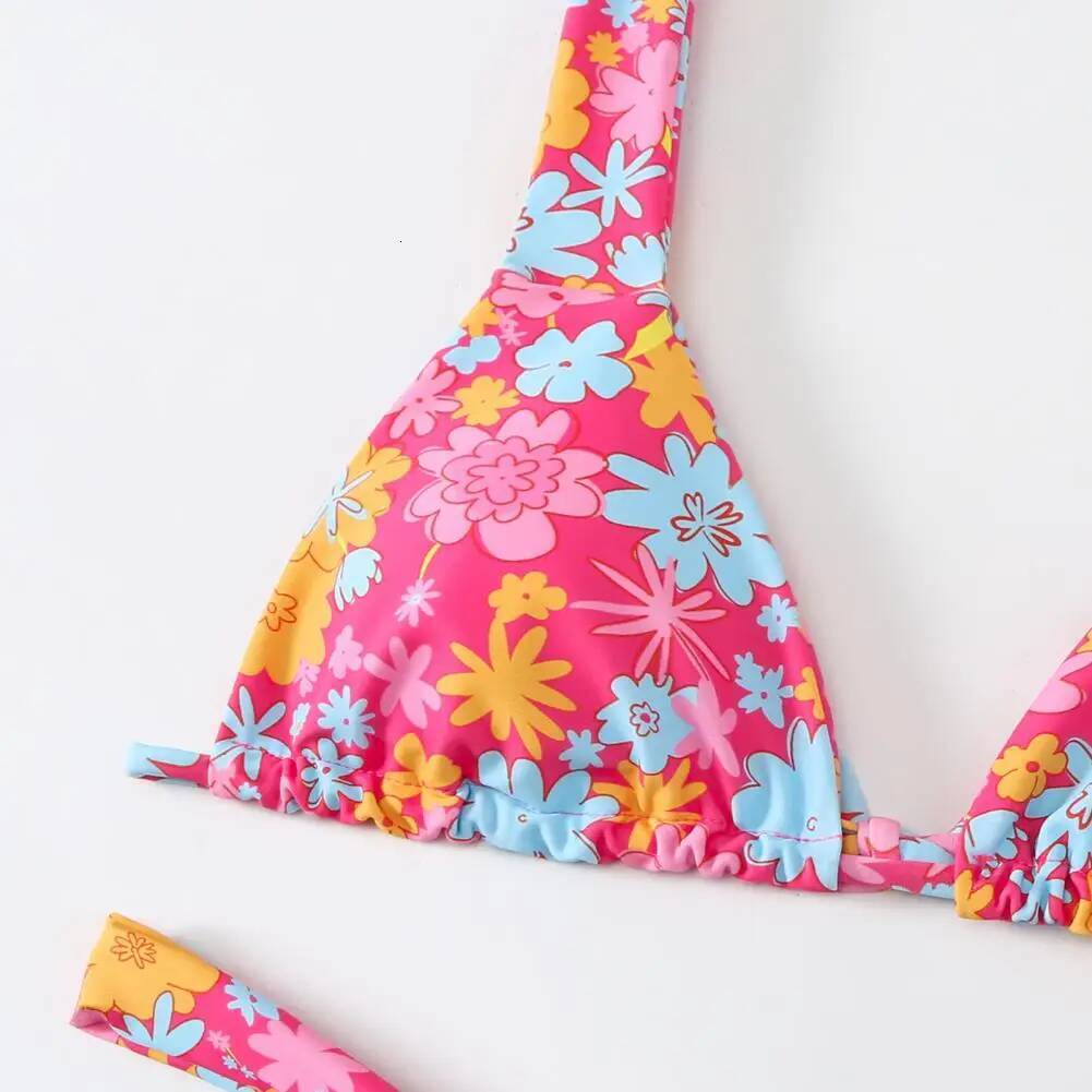 Reversible Two-piece Swimsuit Floral Print V-neck Bikini Set with High Waist Women for Summer