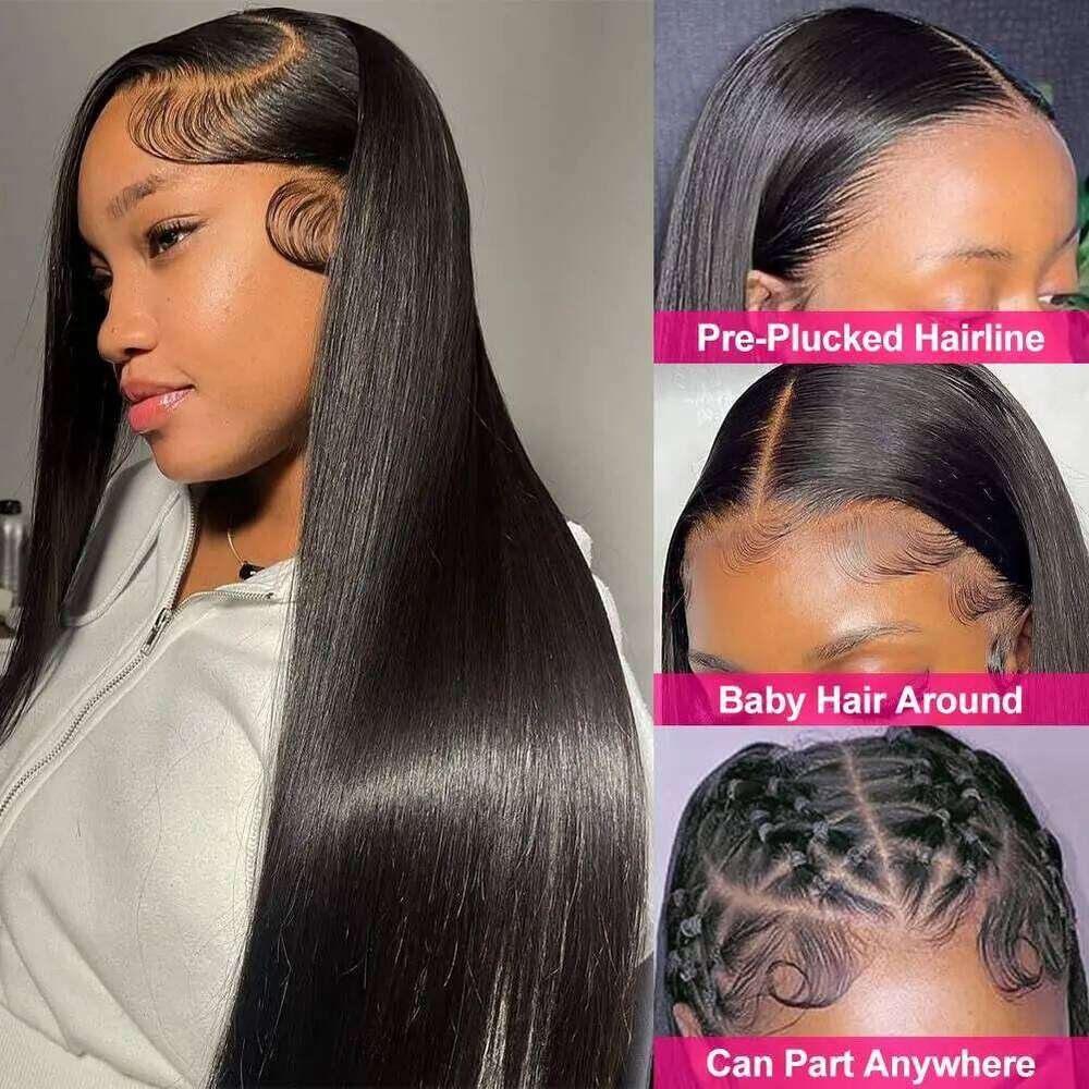 30 inch Bone 13x4 13x6 Hd Lace Frontal Wig Pre Plucked 180% Density Natural Black Straight Human Hair Wigs