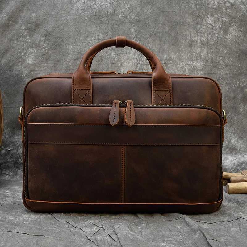 Retro Laptop Briefcase Bag Genuine Leather Handbags Casual 15.6 Business Bag Daily Working Tote Bags Men Male bag for documents W250610