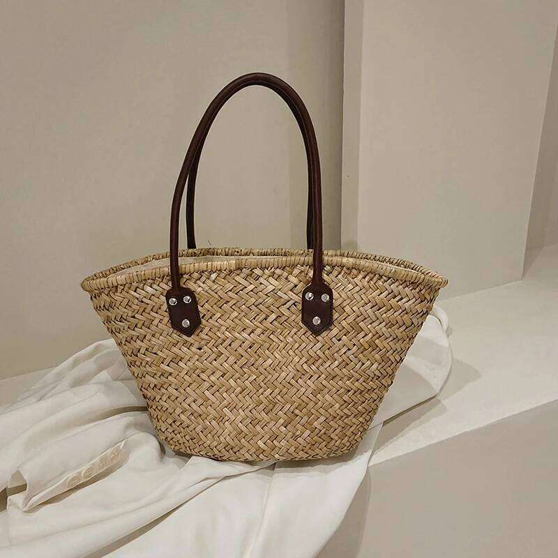 Handmade Women's Shoulder Large Capacity Handbags Bohemian Summer Straw Beach Bag Female Shopper Basket Woven Tote Bags