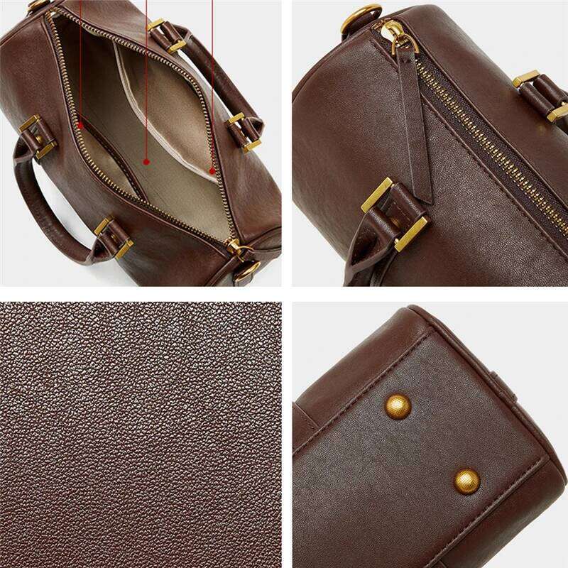 Toptrends Cow Genuine Leather Boston Small Tote Handbags For Women 2025 Designer Pillow Ladies Shoulder Crossbody Bags
