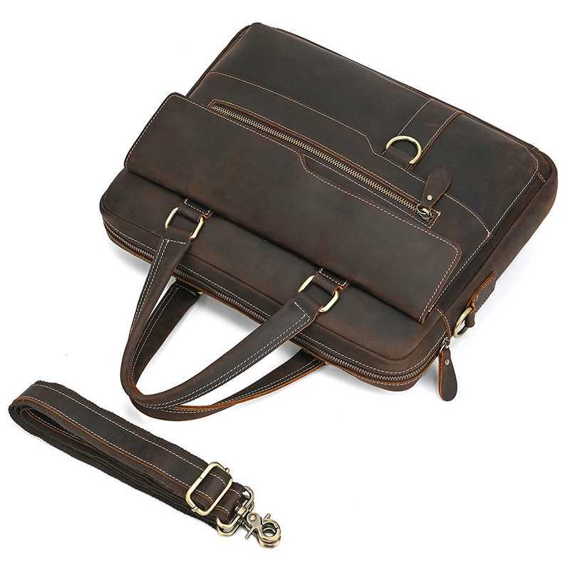 High Quality Genuine Leather Laptop Briefcase For Men Male Cowskin Business Briefcase Bag Vintage Style Shoulder Bag Crossbody W250610