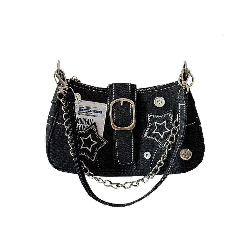 2025 New Millennial Hot Girl Star Denim Underarm Fashion Patchwork Chain Trend Commuter Handbag Shoulder Bag