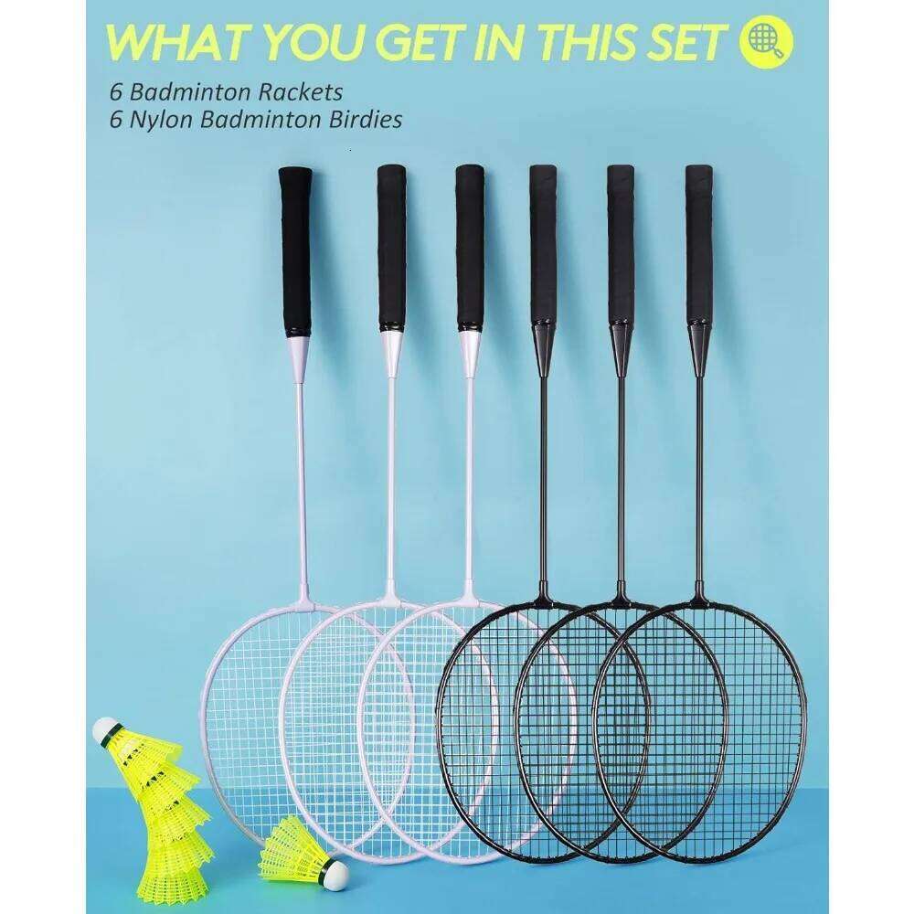Rackets Shuttles, Lightweight Badminton Set of 6 for Outdoor Backyard Games, Racquets with Durability