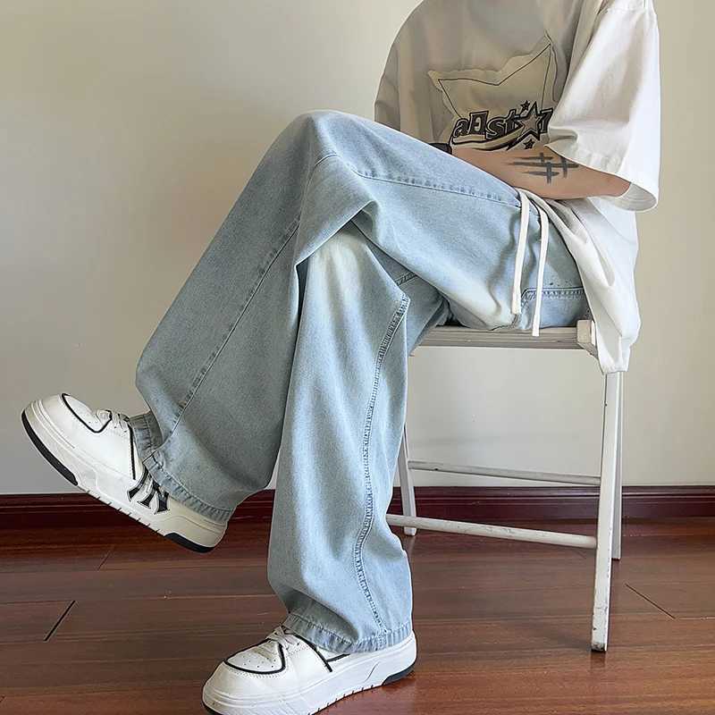 Mens Summer Jeans Light Blue Ice Silk Jeans Thin Jeans Loose-Fit Straight-Leg Pants Casual Pants Loose Straight Wide Leg Pants M250610