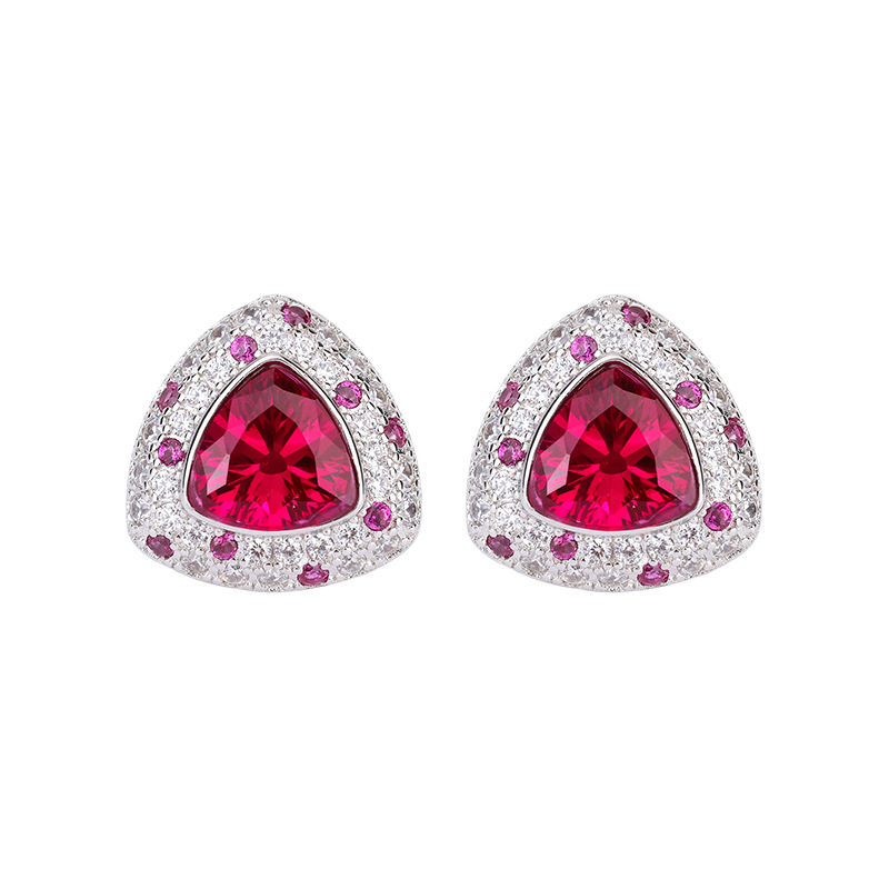 Hypoallergenic Crafted Triangle Pendants with Deep Red Gems Suitable for Everyday Attire