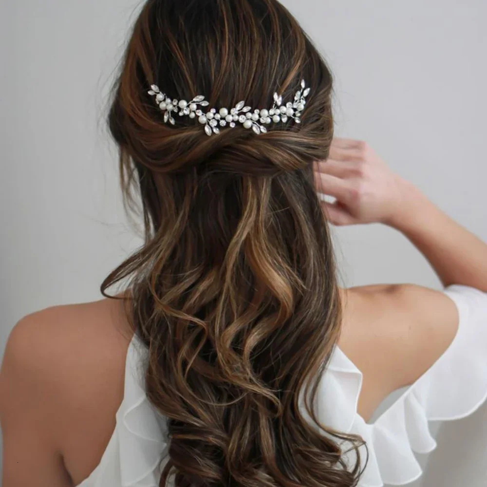Wedding Crystal Hair Vines Flower Leaf Headpieces Handmade Pearls Crystal Headbands Prom Bridal Wedding Hair Accessories Jewelry 250610