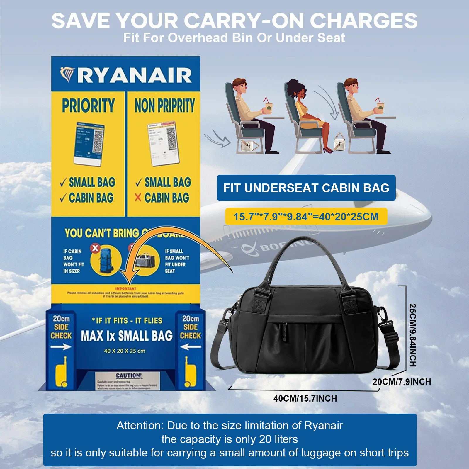 Gym Travel Bags for Women Men Hand Luggage Handbags 40x20x25 Ryanair Bag Waterproof Shoulder Exercise Fitness Bag 250605