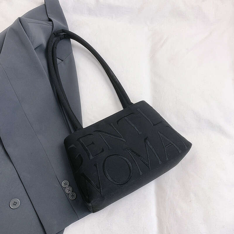 New 2025 Niche Design Satin Letter Embroidery Fashion Versatile Shoulder Handbag Underarm Bag