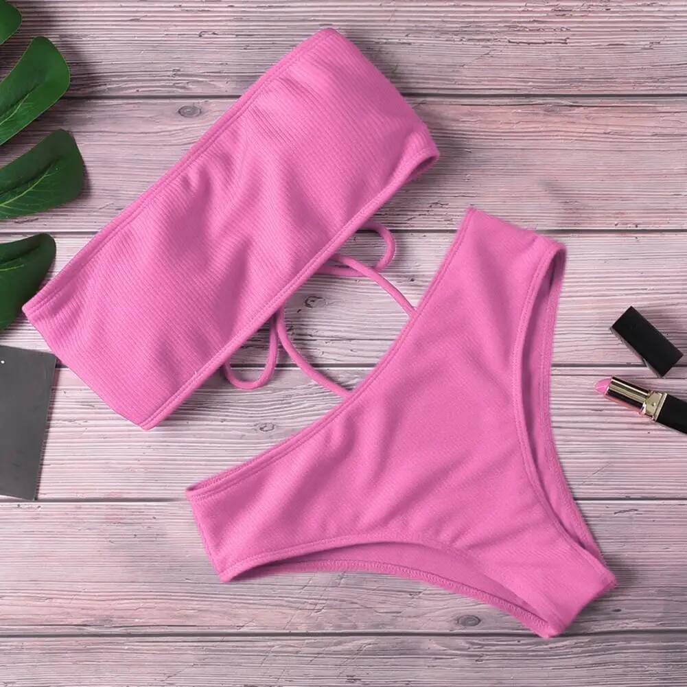 Bathing Two-piece Summer Swimwear Bra Briefs Bikini Set with Chest Pad Wire-Free Beach Suit Women Clothes