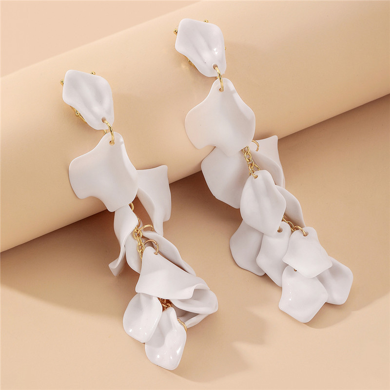 European American Rose Petal Inspired Long Tassel Earrings Eco Friendly Elegant Trendy Statement Jewelry for Women