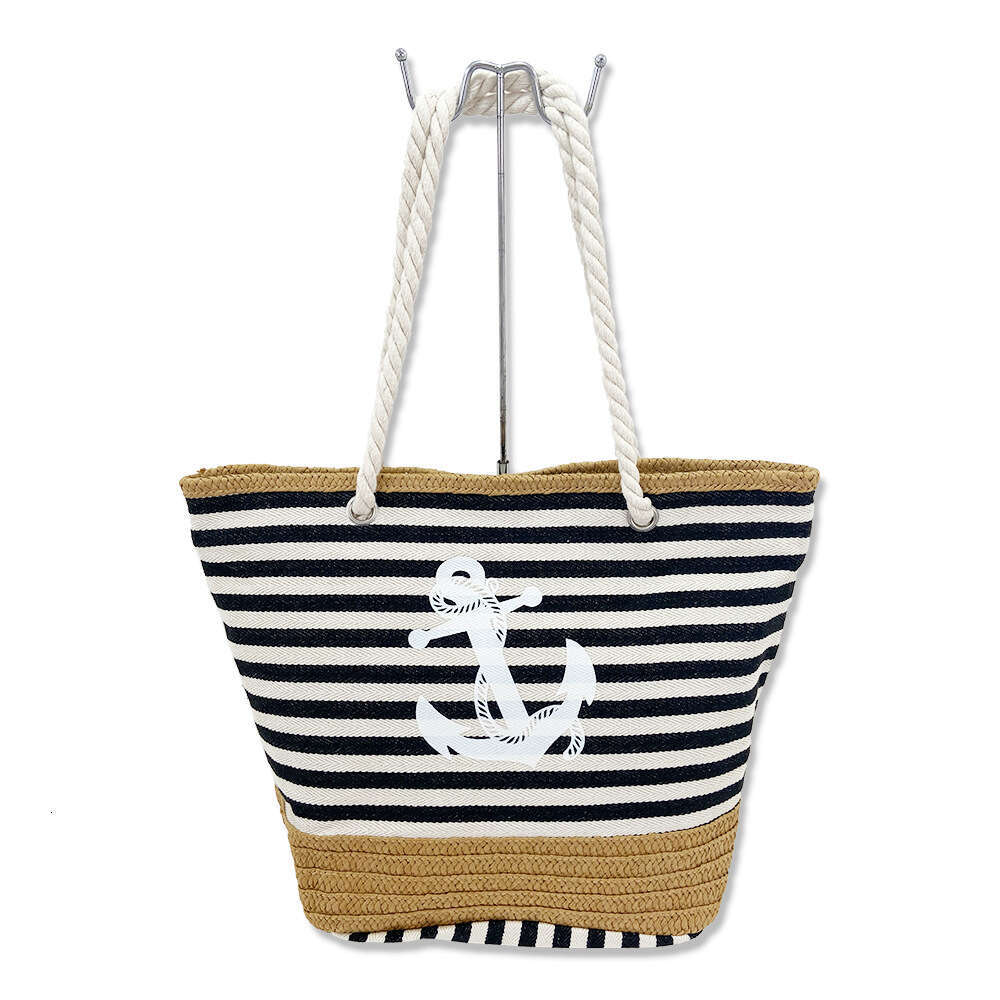 Casual Fashion Woven Summer Large Capacity Striped Canvas Straw Bag For The Beach