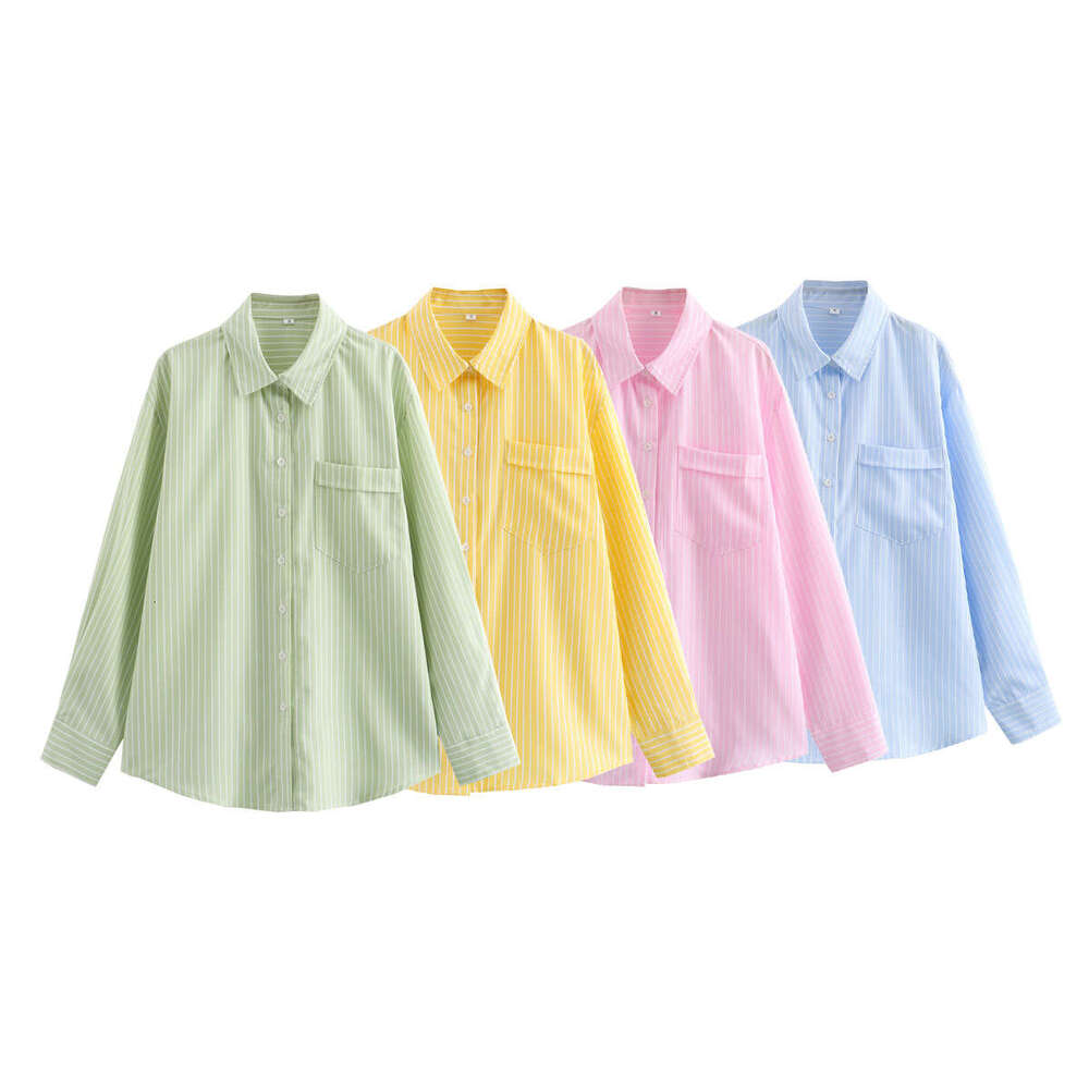 Summer New Style Four-Color Striped Single Pocket Loose Casual Shirt B5