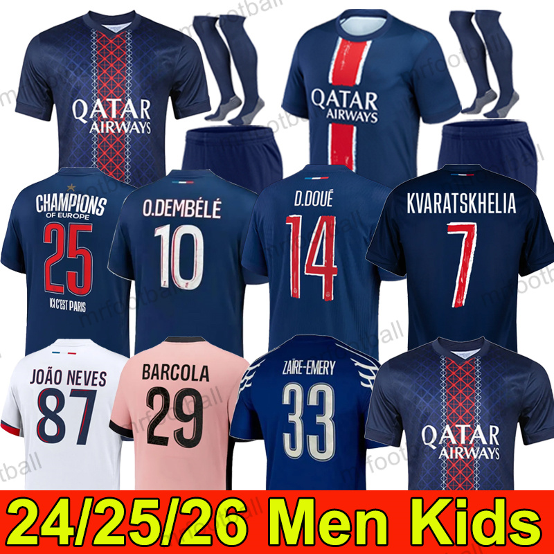 PSGES DEMBELE Soccer Jerseys Kvaratskhelia Maillot fourth HAKIMI 25 26 enfants football shirts kits Equipment VITINHA Zaire Emery BARCOLA PARIS Fourth PSGjerseys