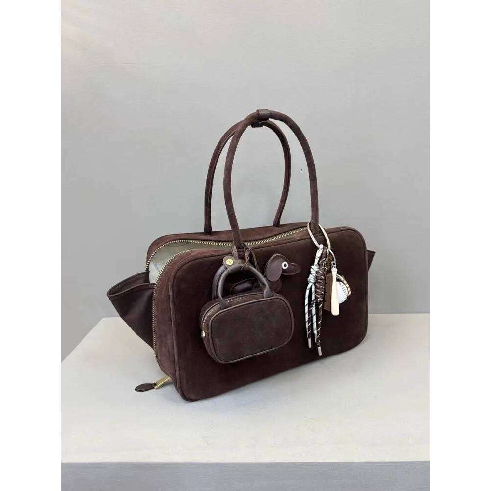 Autumn Winter Retro Suede Cowskin Tote Handbag Women Large Capacity Genuine Leather Armpit Bags Office Lady Single Shoulder Bag