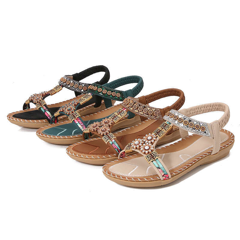 2025 Yasi Run New Bohemian for Women Summer Rhinestone Evening Breeze Flat Round Peep Open Toe Sandals