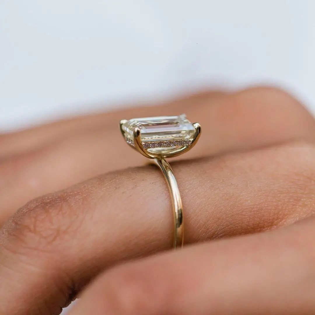 JOVOVASMILE 3.5 Wedding Ring 10.5x7mm Elongated Emerald Cut 18k Gold Solitaire Ring for Woman 250610