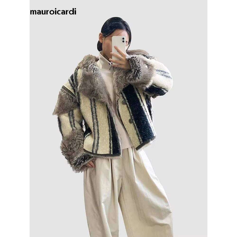 Mauroicardi Winter Short Oversized Thickened Warm Colorful Fluffy Faux Sheepskin Fur Jacket Women Designer Unisex Clothes