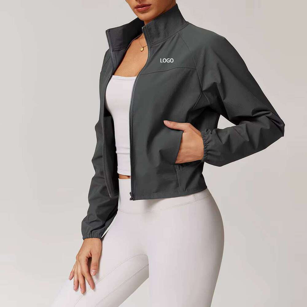 Inner Pocket Windproof Outdoor Sports Windbreaker Casual Yoga Jacket Zipper Running Fitness Women
