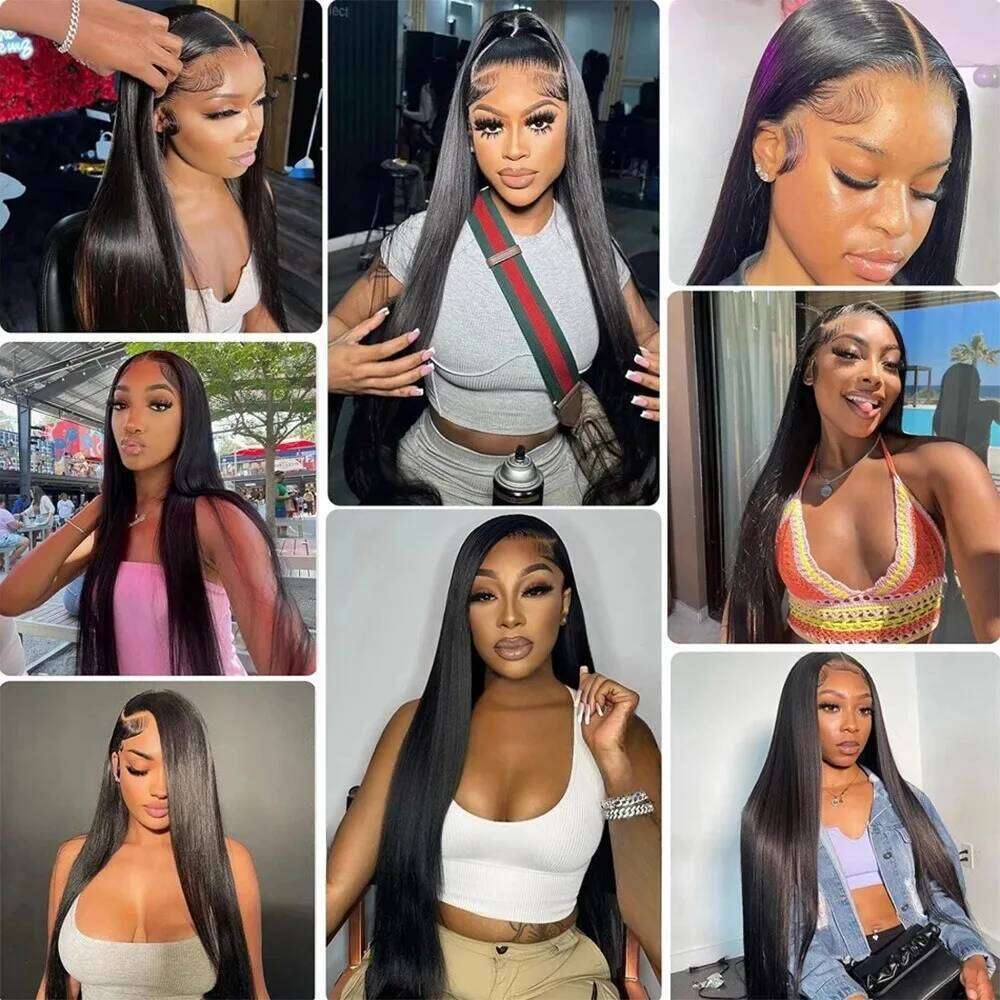 200% Density Bone Straight 13x6 HD Frontal Wigs 100% Human Hair Black Preplucked 5x5 13x4 Lace Front Wig 38 Inch Brazilian