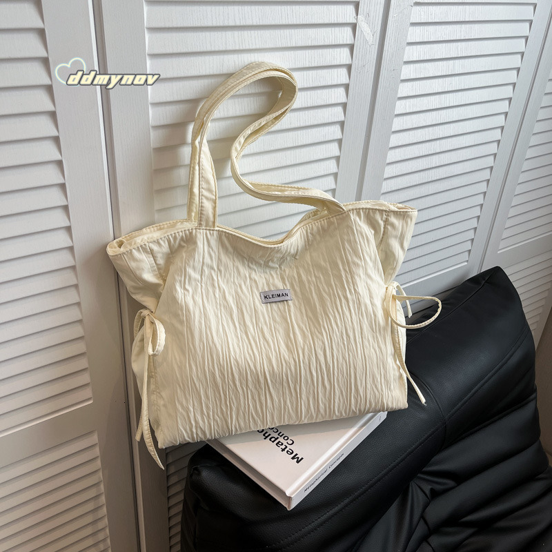 New 2025 Korean Fashion Large Capacity Tote Casual Versatile Portable Drawstring Shoulder Bag Ins Trend ddmynov
