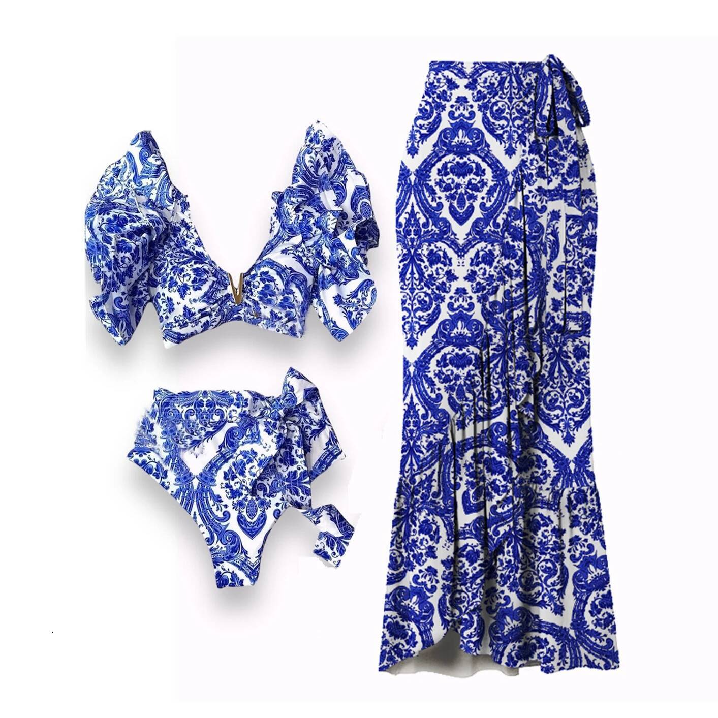 2025 High Quality Sexy Set Floral Brazilian Biquini Shoulder Ruffle Bikini Swimwear Women Swimsuit Solid Monokini Beach