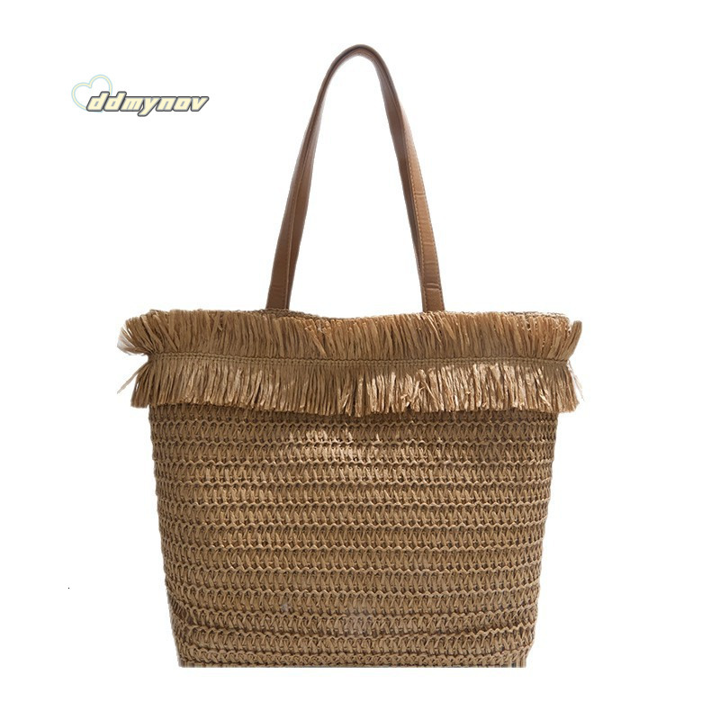 Minimalist Casual Beach Vacation Bags Trendy Fashion Commuting Travel Shoulder Crossbody Handheld Straw Woven Bag ddmynov