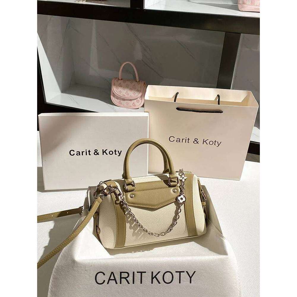 Women's New Fashion Boston Handbag With Contrast Color Stylish Chain Decoration High Quality And Shoulder Bag