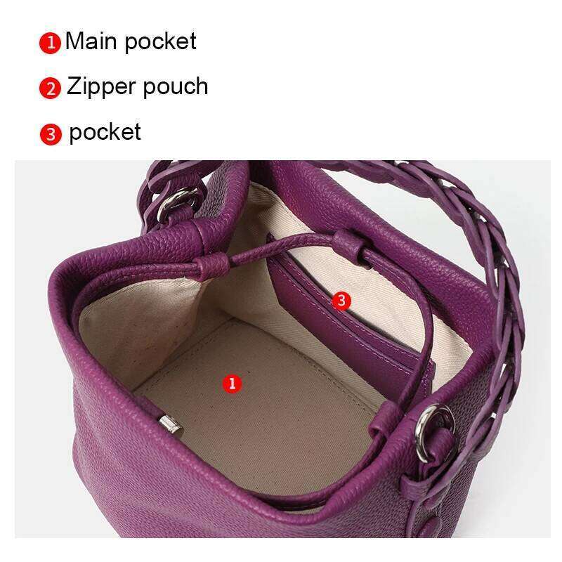 French Elegant Bucket Head Layer Cowhide Handbag Genuine Leather Commuting Versatile One-Shoulder Crossbody Women's Bag