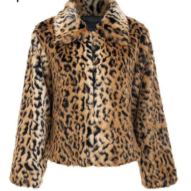 Lapel Leopard Print Women's Autumn Winter Long Sleeve Plush Faux Fur Coat