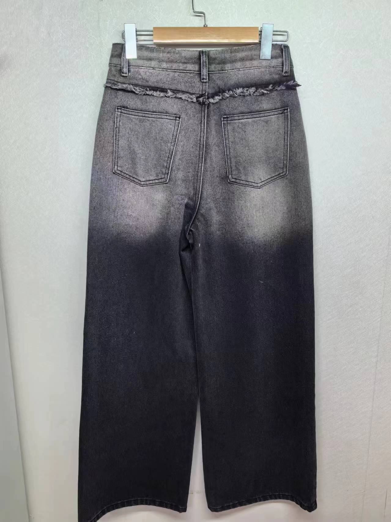 Vintage washed asymmetric cropped wide leg jeans factory customized wholesale 24-0125