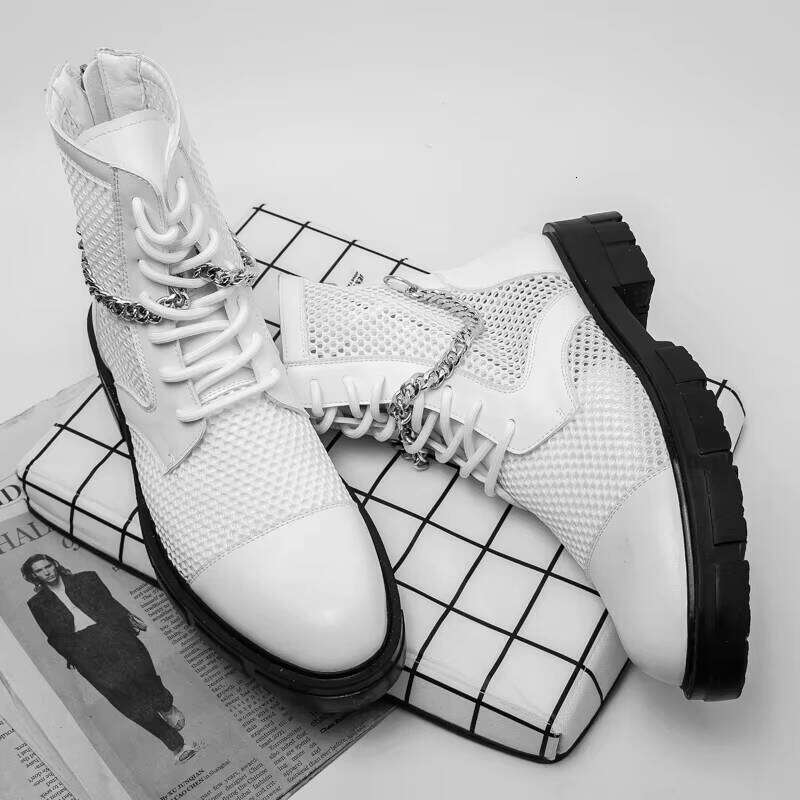New Arrival Men's High-top Breathable Mesh Upper Anti-slip Out Sole Casual Boots with Chain Decoration