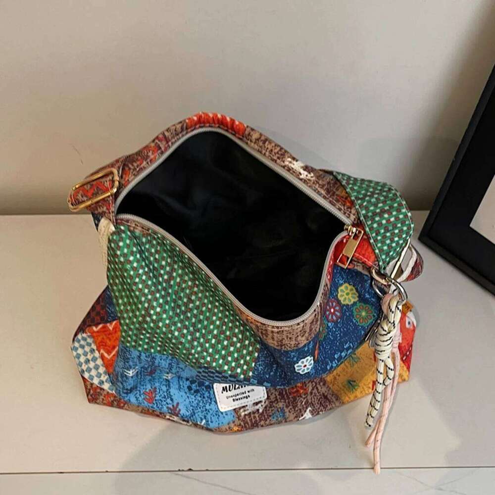 New Ethnic Style Patchwork Single Shoulder Crossbody Bag Simple Casual Large Capacity Canvas Commuting Storage Bags