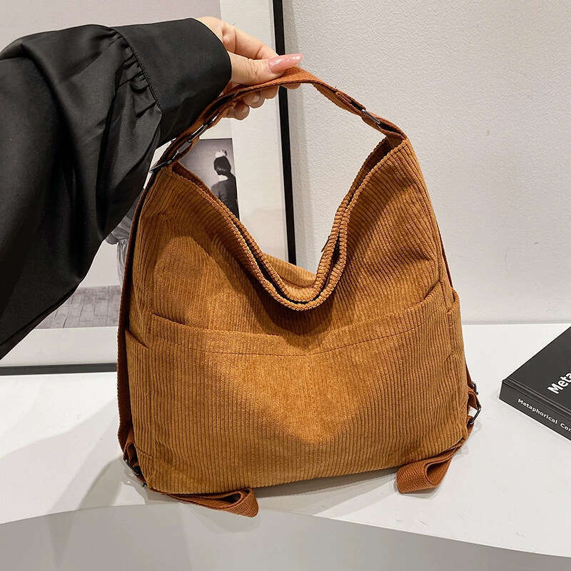 New Corduroy 2025 Simple Casual Stylish Solid Color Shoulder Underarm Handheld Tote Bag 250531