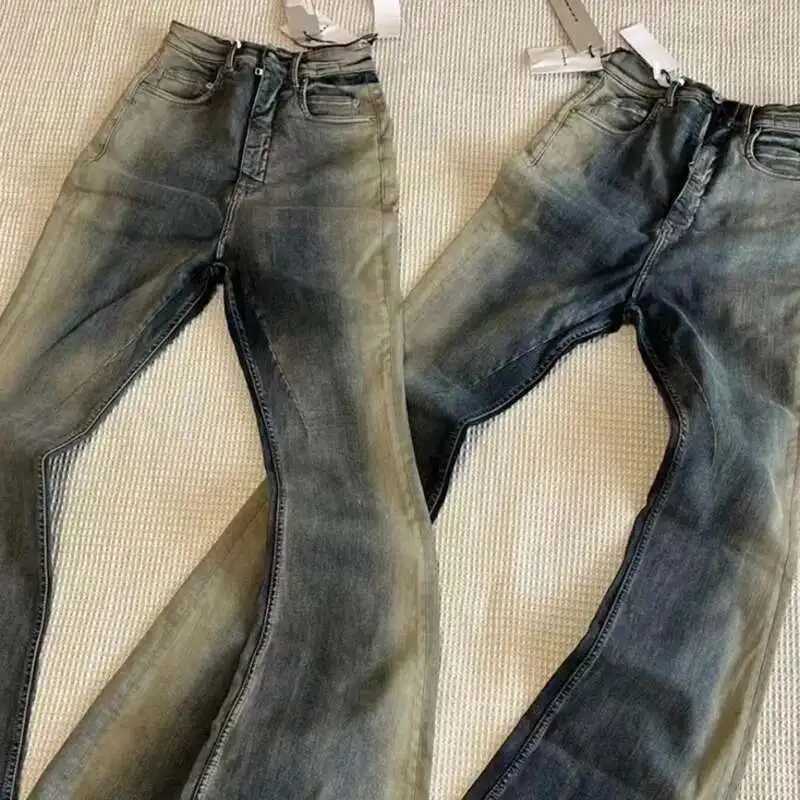 HKSH RO Style Niche Gradient High Stretch Floor Mop Casual Micro Flared Jeans Korean Tight Skinny Denim Pants Women Trend HK2783 M250610
