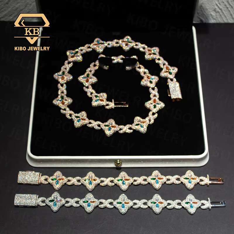 Hot Selling Clover Ice Chain New Tennis 4 Leaf Necklace 22mm Bracelet 925 Silver Moissanite Men Iced Out Hip Hop Chain
