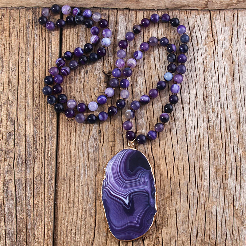 Fashion Boho Beaded Necklace Natural Stone Bohemai Beads Knotted Agt Stones Pendant Necklaces For Women Gift 250604