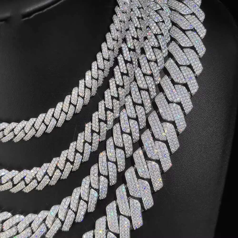 OACOCA Fashion Hip Hop Jewelry 10/12/15/20mm Diamond Cuban Link Necklace for Men Silver Plated Iced Out Pave Cuban Link Chain