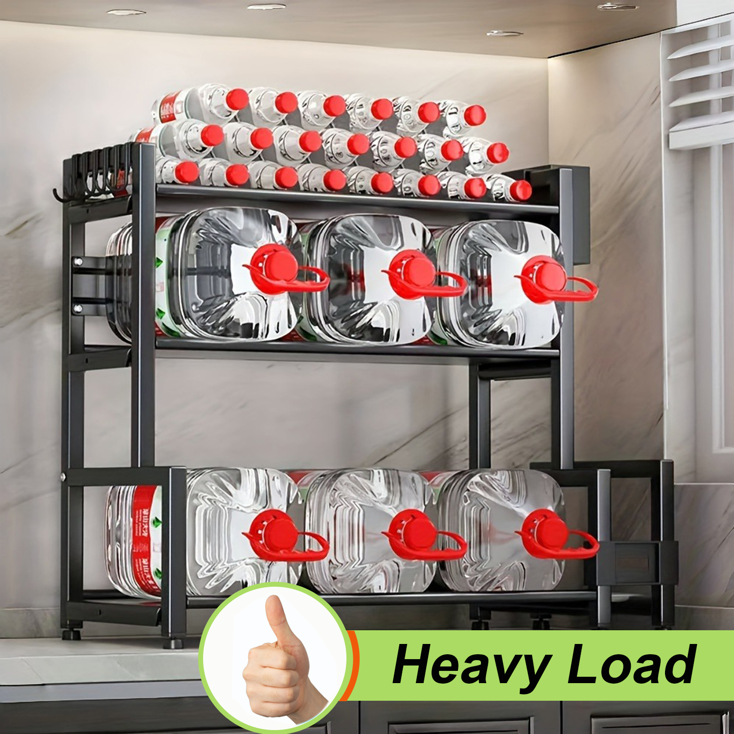 1pc Steel Multi-Tier Kitchen Organizer Rack Set - Space-Saving Countertop Storage With Hangers, Utensil Holder, Cutting Board Rack, Under Sink Shelf